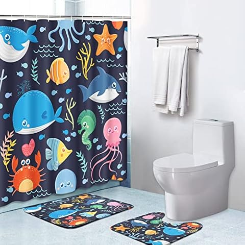 3Pcs Sea Life Waterproof Bathroom Set Cover