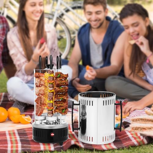 Vertikaler Elektrogrill Schaschlikgrill Dönergrill mit 5 Spieße, Automatisches Rotisserie Gyros Grill Elektrische Drehgrillmaschine BBQ Max.400-500℃ für Schaschlik Fleisch Garnelen 1000W – Bild 8