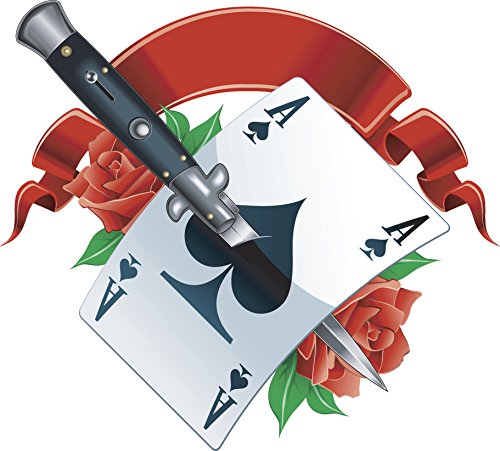Divine Designs Magician's Ace of Spades with Knife Banner and Roses Vinyl Decal Sticker (4' Wide)