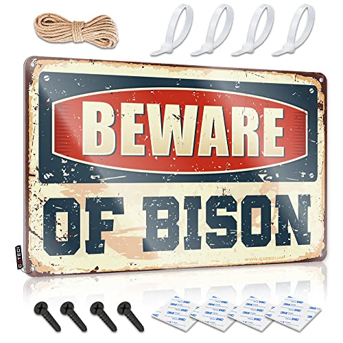 Décoration murale en étain Beware of Bison en métal 30x40 cm