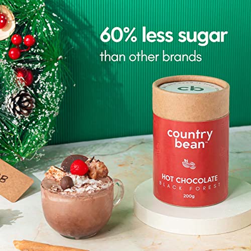 Image of Country Bean Black Forest Hot Chocolate, 60% less sugar, 200G, Enjoy Hot or Cold, Perfect Beverage For Monsoons