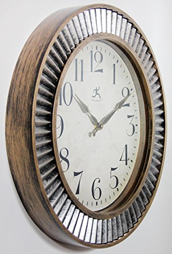 Infinity Instruments Ruche Wall Clock 16 Inches Industrial Brushed Distressed Antique Silver & Gold Textured Frame #TOP2