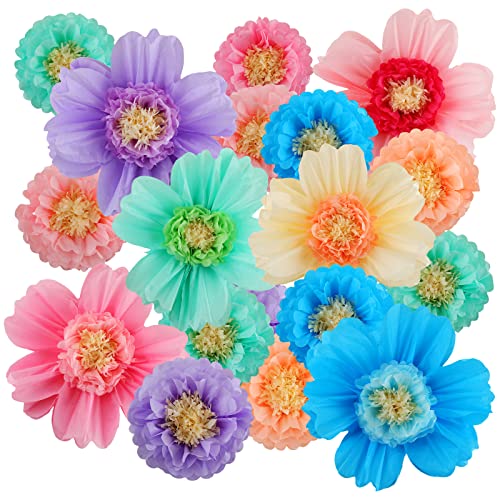 Image of Crowye 24 Pcs Large Colorful Tissue Paper Flowers Decorations Giant Fiesta Craft Crepe Paper Flowers for Wall Decor Backdrop Mexican Wedding Birthday Carnival School Party (10'' 20'',Colorful)