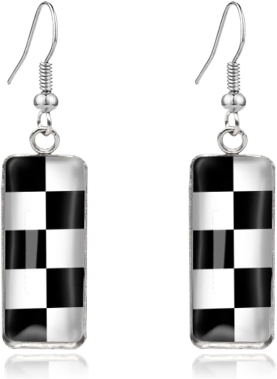 Unique Chic Black White Checkered Dangle Drop Earrings Minimalist Rectangle colorful Checkered Pattern Dangle Drop Earrings for Women Girls Statement Jewelry Gifts