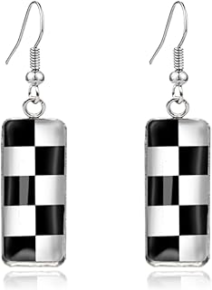 Unique Chic Black White Checkered Dangle Drop Earrings Minimalist Rectangle colorful Checkered Pattern Dangle Drop Earrings for Women Girls Statement Jewelry Gifts