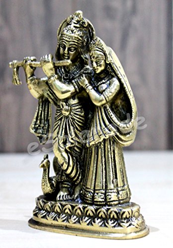 StonKraft Brass Marble Radha Krishna Radha (6" Brass), Golden - Image 3