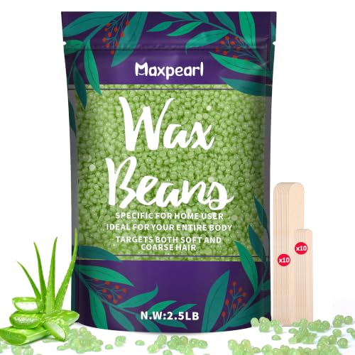 Maxpearl Aloe Wax Beads for Sensitive Skin, 2.5LB Hard Wax Beans Refill Bag