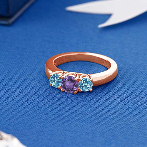 Gem Stone King 18K Rose Gold Plated Silver Wedding Jewelry Bridal Ring 4.66 Ct Round Purple Amethyst Swiss Blue Topaz4
