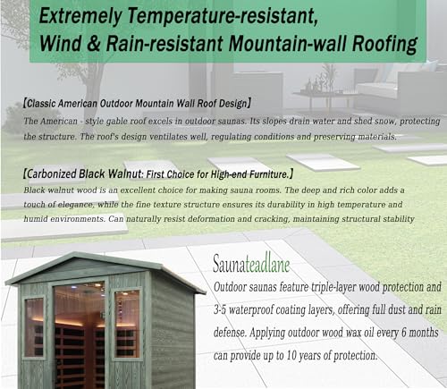 Image of LTCCDSS Ultra Low EMF Outdoor Sauna 4 Person, Carbonized Composite Wood Far Infrared Sauna for Home, EMF 0.1-1mG, Bluetooth & Chromotherapy (68.1 * 52.4 * 82.7 in)
