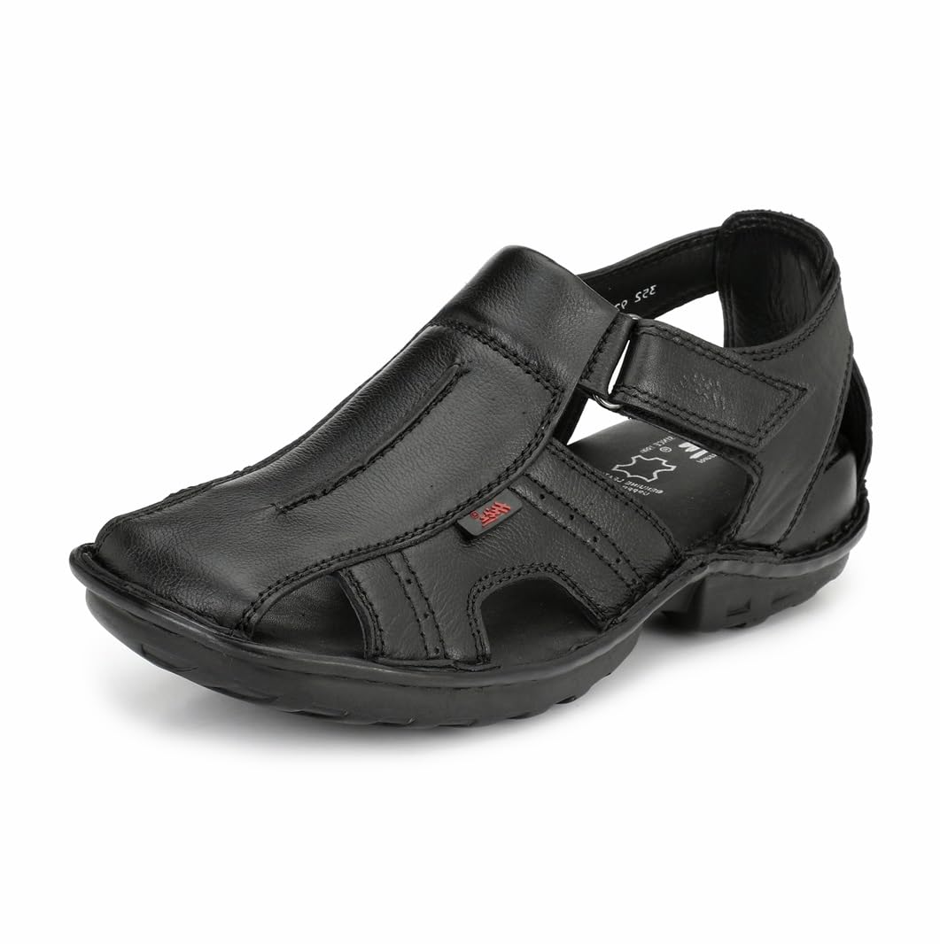 hitz Men's Black Leather Casual Comfort Sandals-picture-42