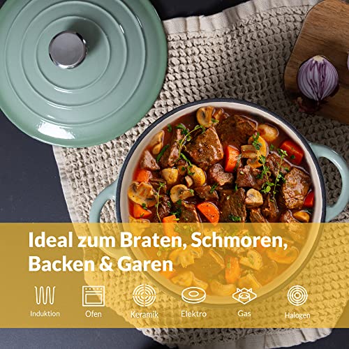 Chefarone Gusseisen Topf 24 cm 3,5 L Emailliert Cocotte Bräter - Grün – Ansicht 6