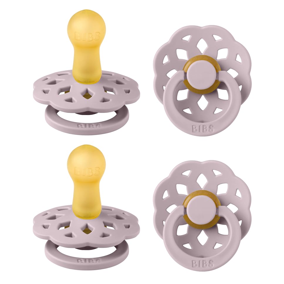 BIBS Boheme Schnuller 4er-Pack. BPA-frei, Kirschform Nippel. Naturkautschuk/Latex, Hergestellt in Dänemark, Größe 2 (6-18 Monate), Dusty Lilac