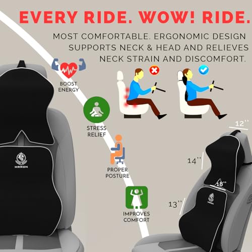 Image of MRRON Large Back Support Neck Rest for Chair & Car Seat, Orthopaedic Lumbar Support Memory Foam Backrest Cushion Designed for Back Pain Relief Pillow for Comfortable Sitting (Black, Long Back)