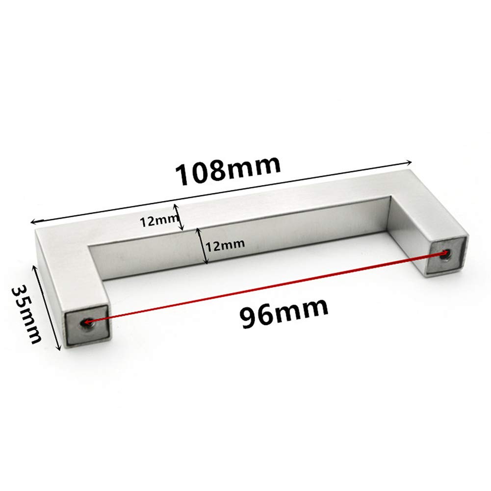2 pz Quadrato Maniglie per Mobile Acciaio Inox Distanza Fori 96 mm Maniglie per Cucina, Argentate