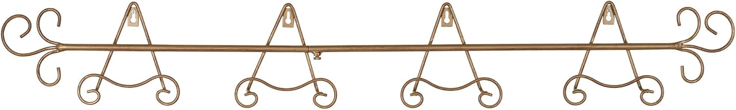 Touch of Class Galla Petite Plate Rack - Satin Gold - Metal Hanging Collector Holder - Decorative Vintage Holders for Wall - Displays 4 Plates - 42 Inches Wide