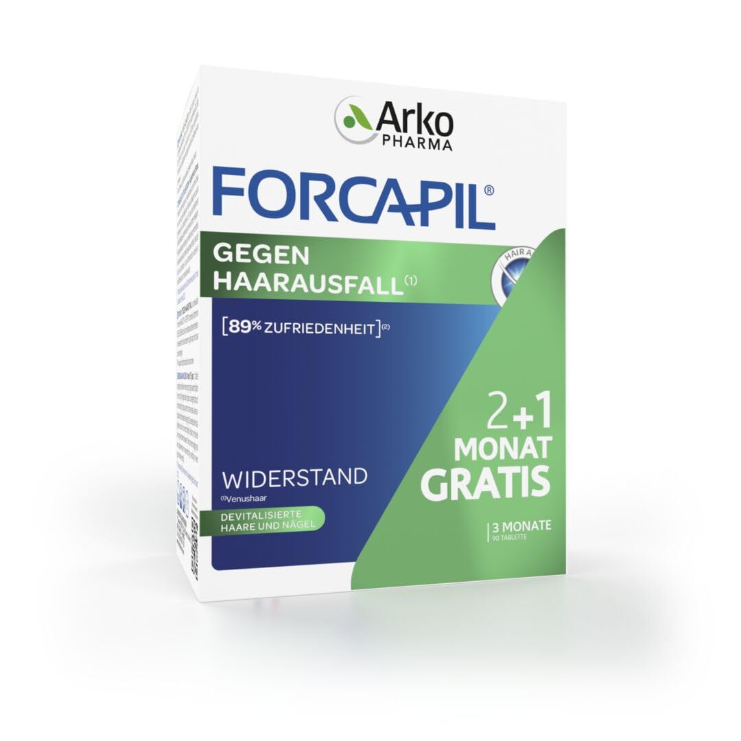 ARKOPHARMA - FORCAPIL® Gegen Haarausfall - Haar-Vitamine - Beugt Haarausfall vor - Stärke - Glanz - devitalisierte Haare und Nägel - Venushaar - Biotin - Ab 15 Jahren - 3 Monate - 90 Tabletten