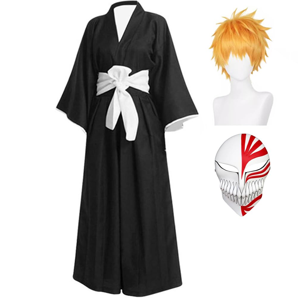 Zhongkaihua Anime Kurosaki Ichigo kostium cosplay, anime, kimono, pełny zestaw, kostiumy na imprezę halloweenową dla chłopców i mężczyzn