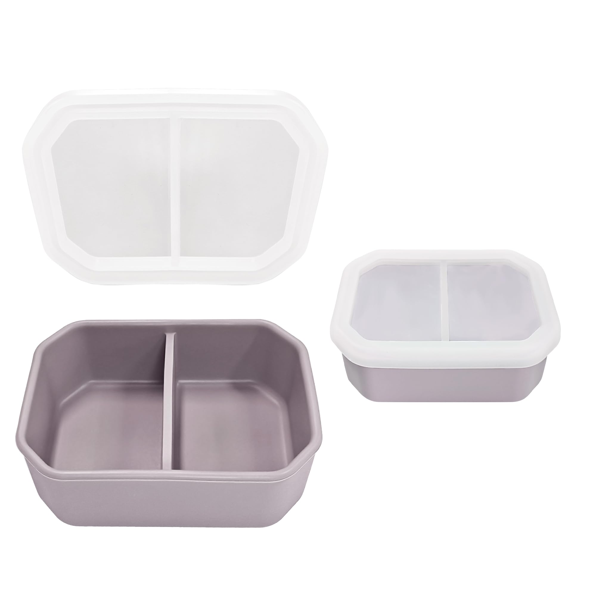 AWINNER Reusable Leak-Proof Food Storage Box, 2-Compartment Bento-Style Lunch Box, Durable, Drop-Proof, Dishwasher Safe, Silicone (Grey)