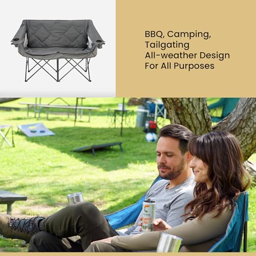 Arrowhead Outdoor Portable Folding Double Camping Loveseat Chair w/ Cup & Wine Glass Holders - image 7