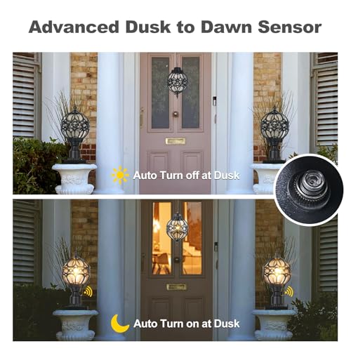 Image of 2 Pack Dusk to Dawn Outdoor Lamp Post Lights, 17.5'' Black and Clear Aluminum Rust-proof Globe Post Lighting Fixture for Porch Driveway Garden, Exterior Hardwired Pillar Light with Standard 3 inch Base