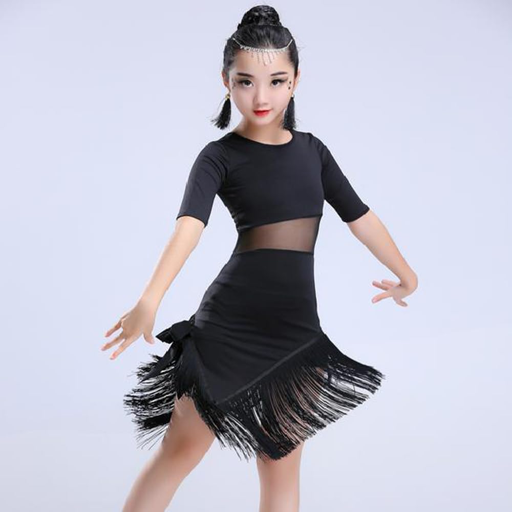 Enfants Filles Danse Vêtements Gland Hem Latin Dance Dress Exercice Performances Compétition Costume