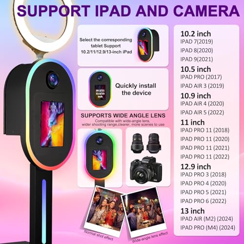 Image of Photo Booth for iPad 10.2 inch 10.9 inch 11 inch 12.9 inch 13 inch for Camera Dualuse Selfie Station Shell Stand APP Control RGB Ring Light Music Sync Light Box Photobooth Machine with Flight Case for Rental
