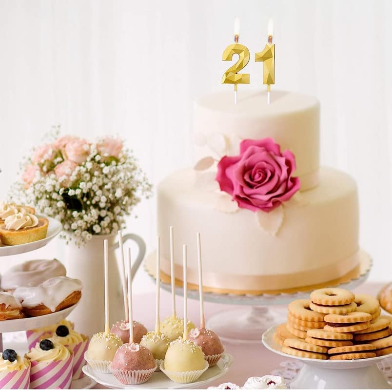 Image of Unscented Number 21 Or 12 Cake Wax Candles For 12Th Or 21St Birthday Party /Anniversary Celebration Party | Cake Decoration | Gold