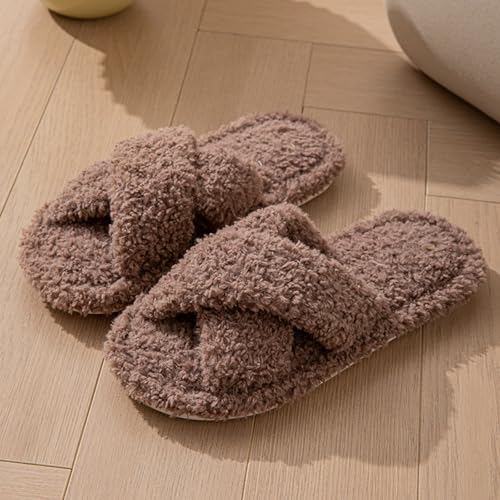 Fuzzy Open Toe Slippers for Women Fluffy Cross Band Soft Plush Warm House Slippers Indoor Outdoor Home Slides with Memory Foam Bedroom Cozy Slipper Cute Comfort Slip On Slide Shoes4