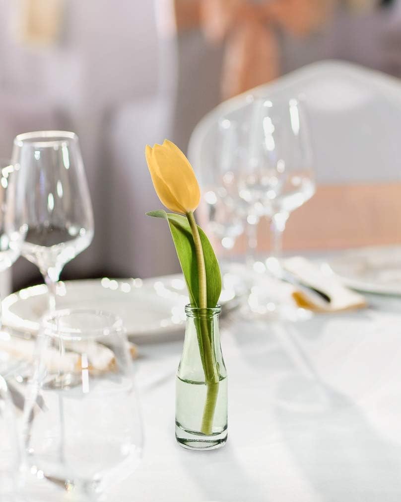 Serene Spaces Living Mini Green Glass Bud Vase, Centerpiece for Wedding Reception, Mini Flower Vases for Home Decor, Vintage Bottle Style Vase, Pack of 48