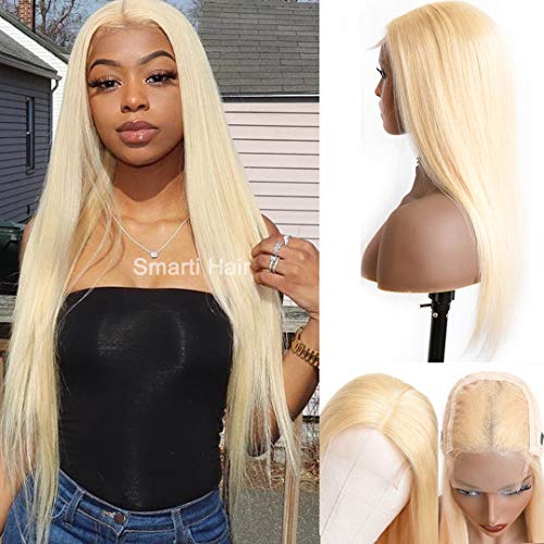 Blonde 613 Lace Front Wig 18 Inch Long Straight 4x4 Blonde Wig Bleached Knots Brazilian Human Hair #613 Blonde Lace Front Wigs for Fashion Women Pre Plucked with Natural Hairline Ponytail Wig