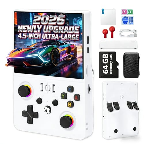 Rhesusco 2026 NEW Upgrade R36MAX Ⅱ Retro Handheld Game Console - 4.5 Inch Ultra-Large Screen, Support 18000+Classic Games, 64G TF Card, Linux System, 4000mAh Battery, Birthday Gift for Adult - White