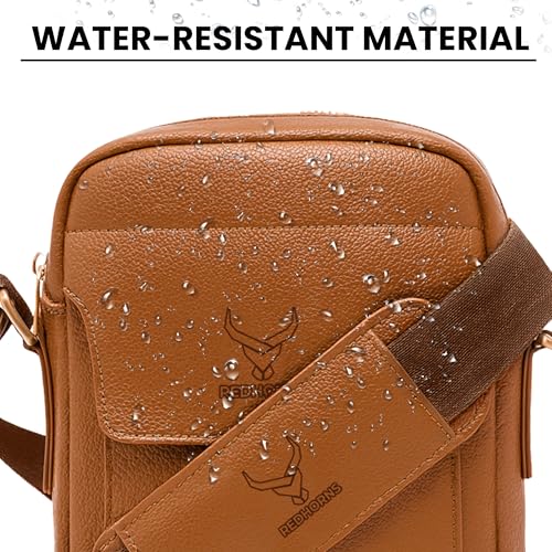Image of REDHORNS Faux Leather Small Cross Body Sling Bag for Men & Women, 3 Zipper Pockets, Business Messenger Shoulder Bag for Travel, Outdoor, Office - 15X19X5 CM