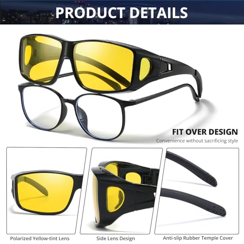 IGnaef Fit Over Night Driving Glasses for Men Women - Reduce Glare & HD Polarized IF03124