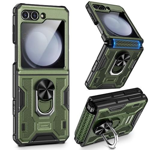 Image of VEGO for Samsung Flip 5 Case, Galaxy Z Flip 5 Case with Hinge Protection | Built-in Screen Protector &360Magnetic Ring Stand Protective Phone Cover, Drop Proof for Samsung Galaxy Z Flip 5 5G - Green