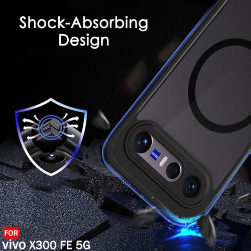 Image of TheGiftKart Hybrid Shockproof Back Cover Case for Vivo X300 FE 5G Compatible with MagSafe | Camera Protection Module | Hard Back Cover Case (PC & TPU, Translucent Smoke Matte Back, Black Sides)