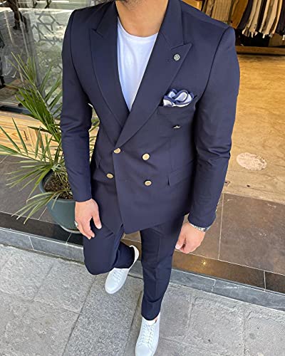 Men's Suit Fashion Double Breasted Casual Suit 2 Piece for Wedding Suit (Blazer +Trousers)3