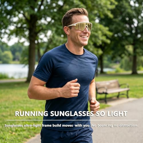 Image of BangLong Polarized Sports Sunglasses for Men Women UV400 Protection | TAC HD Lens, RX Insert Included, Lightweight Wrap-Around Design for Running Cycling Baseball Hiking