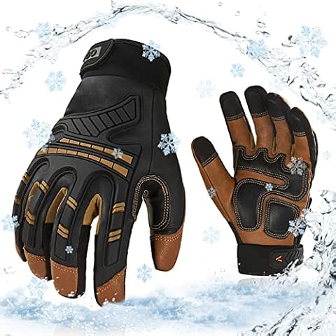 Vgo... -20℃/-4°F Winter Cold Weather Waterproof Heavy Duty Safety Work Gloves,w/3M Thinsulate Lining,Impact & Vibration Reduction(GA8954FW,Brown,XL,1Pair) Cover