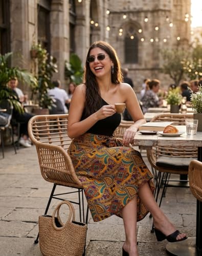 Image of Women's Boho Skirt High Low Split Summer Beach Midi Wrap Skirts