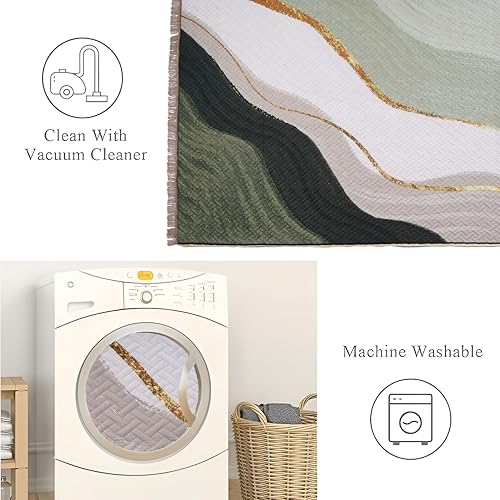 Image of Sparrow World Holland Velvet Quilted Printed Foam Padded Carpet - Premium Home Decor Rug for Living Room, Bedroom, Kitchen, Drawing Room, Hall, Guest Room (5 x 7 Feet) (Green-River)