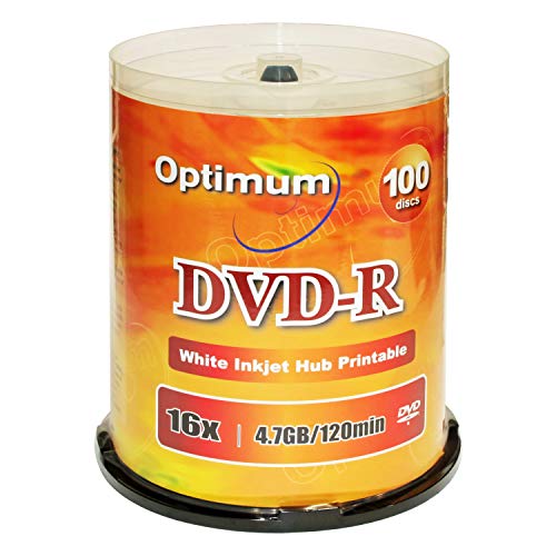 Optimum DVD-R 16x 4.7GB / 120min White Inkjet Printable 100pk with Spindle Cake Box
