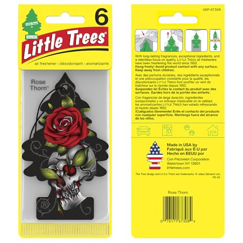Image of LITTLE TREES Car Air Freshener | Hanging Tree Provides Long Lasting Scent for Auto and Home | 6 Air Fresheners |Rose Thorn (Pack of 24)