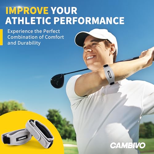 Image of CAMBIVO 2 Pack Tennis Elbow Brace Strap for Tendonitis, Light Gray | EVA Compression Pad, Adjustable Strap with Premium Velcro, for Men and Women, Golfer's Elbow, Counterforce Brace, Breathable