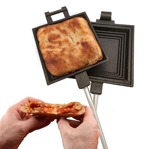 Coghlan's Cast Iron Cooker - Pre-Seasoned Pie Iron Sandwich Maker with Heat-Resistant, Removable Handles