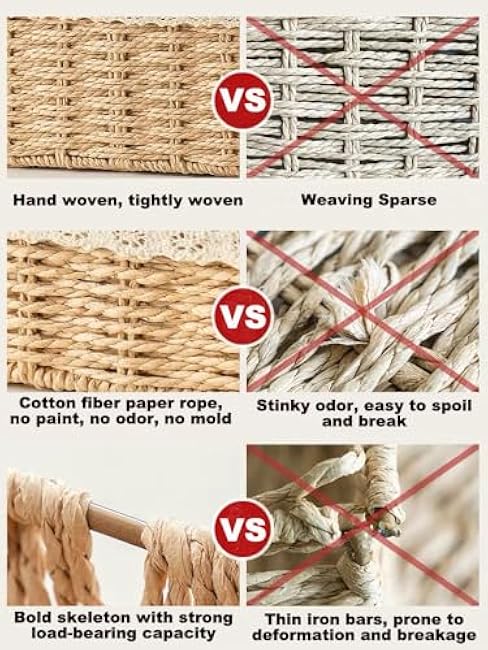 Wicker Baskets with Liner for Desk Organizing,Natural Paper Rope Basket Set,Hand Woven Pantry Table Organizer & Storage for Bedroom Living Room School Shelves Office Home D¨¦cor(3 Pack Beige)