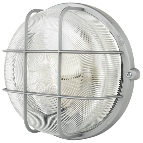 REV Lampe LED pour pièces humides - Ronde - IP44-7 W - 600 lm - 3000 K - Idéale comme applique murale ou plafonnier - Lampe d'atelier ou de cave - Argenté