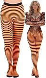 ToBeInStyle Women's Colorful Opaque Striped Tights Pantyhose Stocking Hosiery - BLACK/NEONORANGE - One Size