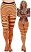 ToBeInStyle Women's Colorful Opaque Striped Tights Pantyhose Stocking Hosiery - BLACK/NEONORANGE - One Size