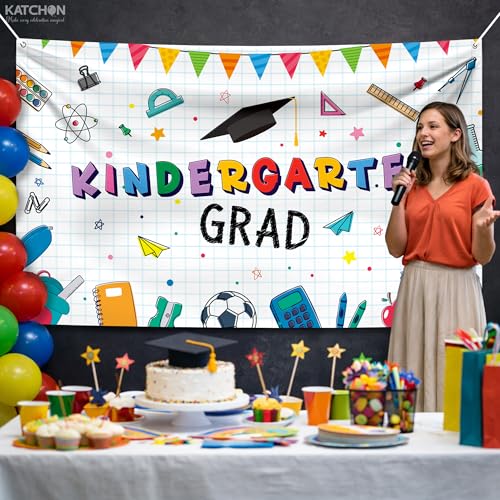 Image of KatchOn, Kindergarten Graduation Backdrop - Large 72x44 Inch | Kindergarten Grad Banner | Kinder Grad Backdrop | Graduation decorations 2026