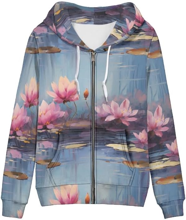 Irisjudy Womens Zip-up Hoodie with Kanga Pocket(XS-5XL),Cactus,Sunflowers,Butterfly Long Sleeve Sport Shirts Shell Jackets